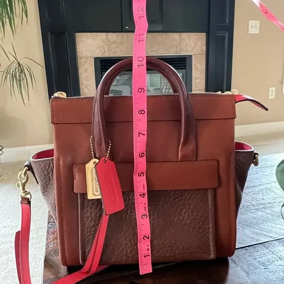 Coach Mini Bleeker Riley Carry All Leather Purse with Coral Accents Crossbody - Picture 10 of 13